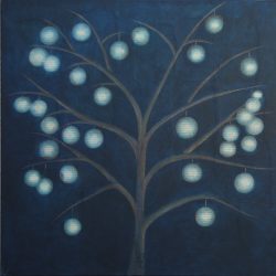 Veilleuses de nuit, 2016 - Technique mixte (collage, acrylique, huile) sur toile 80 x 80 cm
